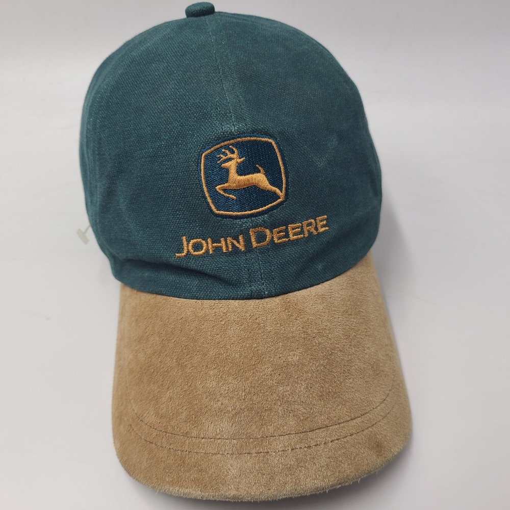 Vintage John Deere Hat Strapback Cyrk Green Brown Suede Brim Farming Logo Men‎